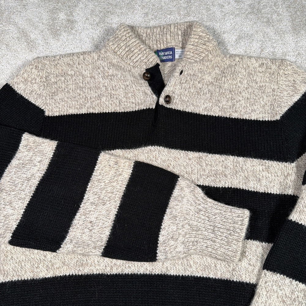 Bay Area Traders Long Sleeve Henley Sweater Mens Medium Striped Wool‎ Blend